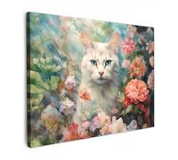 MuchoWow© Impression sur Toile Decoration Murale Peinture 70x50 cm Tableaux Decoratifs Muraux Décoration Chambre Chat - Fleurs - Roses - Nature