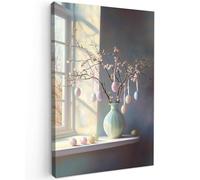 MuchoWow© Impression sur Toile Decoration Murale Peinture 80x120 cm Tableaux Art Décoratif Muraux Décoration Chambre Nature morte - Vase - Branche de Pâques