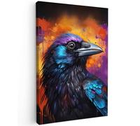 MuchoWow© Impression sur Toile Decoration Murale Peinture 80x120 cm Tableaux Decoratifs Muraux Déco Chambre Tableau Salon Oiseau - Corbeau - Graffiti - Noir - Animaux