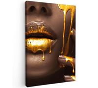 MuchoWow© Impression sur Toile Decoration Murale Peinture 80x120 cm Tableaux Decoratifs Muraux Déco Chambre Tableau Salon Femme - Or - Couleur - Lèvres - Portrait