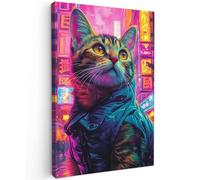 MuchoWow© Impression sur Toile Decoration Murale Peinture 80x120 cm Tableaux Decoratifs Muraux Déco Chambre Tableau Salon Graffiti - Chat - Pop art - Chine - Néon - Banksy
