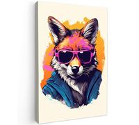 MuchoWow© Impression sur Toile Decoration Murale Peinture 80x120 cm Tableaux Decoratifs Muraux Déco Chambre Tableau Salon Rétro - Renard - Lunettes - Animaux - Jaune - Orange