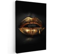 MuchoWow© Impression sur Toile Decoration Murale Peinture 80x120 cm Tableaux Decoratifs Muraux Décoration Chambre Femme - Portrait - Lèvres - Or - Noir