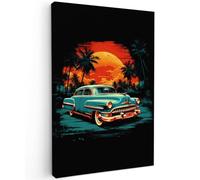MuchoWow© Impression sur Toile Decoration Murale Peinture 80x120 cm Tableaux Decoratifs Muraux Décoration Chambre Rétro - Voiture - Soleil - Arbres - Palmiers