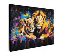 MuchoWow© Impression sur Toile Decoration Murale Peinture 80x60 cm Tableaux Art Décoratif Muraux Décoration Chambre Lions - Peinture - Couleurs