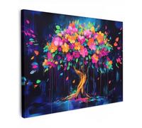 MuchoWow© Impression sur Toile Decoration Murale Peinture 80x60 cm Tableaux Art Décoratif Muraux Décoration Chambre Arbre - Fleurs - Magique - Couleur