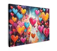 MuchoWow© Impression sur Toile Decoration Murale Peinture 80x60 cm Tableaux Decoratifs Muraux Déco Chambre Tableau Salon Coeurs - Couleurs - Art - Amour