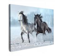 MuchoWow© Impression sur Toile Decoration Murale Peinture 80x60 cm Tableaux Decoratifs Muraux Déco Chambre Tableau Salon Chevaux - Hiver - Animaux - Nature - Neige