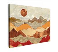MuchoWow© Impression sur Toile Decoration Murale Peinture 80x60 cm Tableaux Decoratifs Muraux Décoration Chambre Vintage - Montagnes - Soleil - Journal - Papier