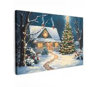 MuchoWow© Impression sur Toile Decoration Murale Peinture 90x60 cm Tableaux Art Décoratif Muraux Cadeau Noel Décoration Chambre Noël - Sapin de Noël - Hiver - Maison - Neige