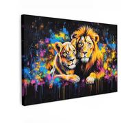 MuchoWow© Impression sur Toile Decoration Murale Peinture 90x60 cm Tableaux Art Décoratif Muraux Décoration Chambre Lions - Peinture - Couleurs