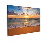 MuchoWow© Impression sur Toile Decoration Murale Peinture 90x60 cm Tableaux Decoratifs Muraux Déco Chambre Tableau Salon Plage - Coucher de soleil - Mer - Nuages - Horizon