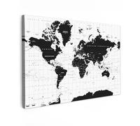 MuchoWow© Impression sur Toile Decoration Murale Peinture 90x60 cm Tableaux Decoratifs Muraux Décoration Chambre une Carte du monde originale - Noir - Blanc - Atlas - Terre - Educatif