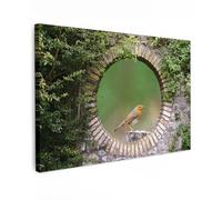 MuchoWow© Impression sur Toile Decoration Murale Peinture 90x60 cm Tableaux Decoratifs Muraux Décoration Chambre Oiseau - Vue de la fenêtre - Merle