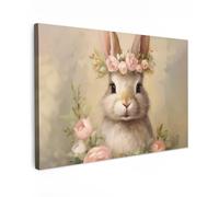 MuchoWow© Impression sur Toile Decoration Murale Peinture 90x60 cm Tableaux Decoratifs Muraux Décoration Chambre Chambre enfant - Femme - Lapin - Fleurs - Rose - Animaux