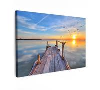 MuchoWow© Impression sur Toile Decoration Murale Peinture 90x60 cm Tableaux Decoratifs Muraux Décoration Chambre Eau - Jetée - Oiseaux - Coucher de soleil - Horizon
