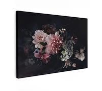 MuchoWow© Impression sur Toile Decoration Murale Peinture Tableaux | 120x80 cm - Decoratifs Muraux Déco Chambre Tableau Salon Fleurs - Vintage - Pastel - Noir - Bouquet