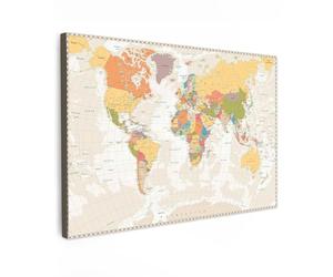 MuchoWow© Impression sur Toile Decoration Murale Peinture Tableaux | 120x80 cm - Decoratifs Muraux Décoration Chambre une Carte du monde geante - Rétro - Couleurs - Educatif - Statistique