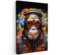 MuchoWow© Impression sur Toile Decoration Murale Peinture Tableaux | 20x30 cm - Decoratifs Muraux Décoration Chambre Chimpanzé - Singe - Animaux - Graffiti - Lunettes - Casque - Couleurs