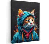 MuchoWow© Impression sur Toile Decoration Murale Peinture Tableaux | 30x40 cm - Decoratifs Muraux Décoration Chambre Graffiti - Chat - Noir - Manteau - Banksy
