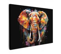 MuchoWow© Impression sur Toile Decoration Murale Peinture Tableaux | 40x30 cm - Decoratifs Muraux Décoration Chambre Éléphant - Graffiti - Noir - Animaux - Couleurs