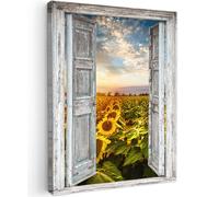MuchoWow© Impression sur Toile Decoration Murale Peinture Tableaux | 60x80 cm - Decoratifs Muraux Décoration Chambre Aperçu - Tournesol - Fleurs - Soleil