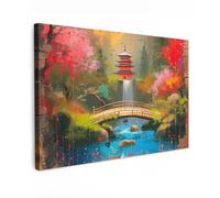 MuchoWow© Impression sur Toile Decoration Murale Peinture Tableaux Art | 120x80 cm - Décoratif Muraux Décoration Chambre Graffiti - Jardin Japonais - Coloré - Japon - Street