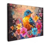 MuchoWow© Impression sur Toile Decoration Murale Peinture Tableaux Art | 40x30 cm - Décoratif Muraux Décoration Chambre Graffiti - Oiseau - Fleurs - Streetart