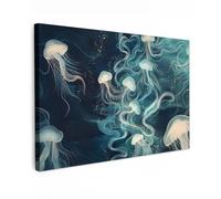 MuchoWow© Impression sur Toile Decoration Murale Peinture Tableaux Art | 60x40 cm - Décoratif Muraux Décoration Chambre Méduses - Mer - Blanc - Vagues