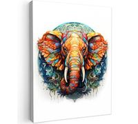 MuchoWow© Impression sur Toile Decoration Murale Peinture Tableaux - Blanc | 30x40 cm - Decoratifs Muraux Décoration Chambre Mandala - Eléphant - Couleurs - Animaux