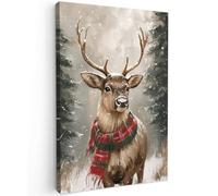 MuchoWow© Impression sur Toile Murale Peinture 60x90 cm Tableaux Art Décoratif Muraux Cadeau Noel Décoration Chambre Hiver - Forêt - Renne - Foncé