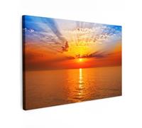 MuchoWow© Impression sur Toile Peinture 120x80 cm Tableau Mural Decoration Salon Reproductions de Tableaux Murale Moderne Coucher de soleil - Mer - Ciel - Orange - Horizon - Eau