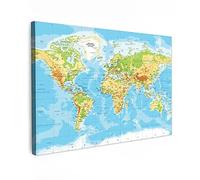 MuchoWow© Impression sur Toile Peinture 120x80 cm Tableau Mural Decoration Salon Reproductions de Tableaux Murale Moderne Carte du monde - État - Bleu - Terre - Éducatif