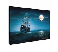 MuchoWow© Impression sur Toile Peinture 120x80 cm Tableau Mural Decoration Salon Reproductions de Tableaux Murale Moderne Pirates - Bateau - Mer - Nuit - Lune