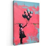 MuchoWow© Impression sur Toile Peinture 20x30 cm Tableau Mural Decoration Salon Reproductions de Tableaux Murale Moderne Graffiti - Fille - Ballon - Banksy - Street art