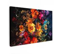 MuchoWow© Impression sur Toile Peinture 30x20 cm Tableau Mural Decoration Salon Reproductions de Tableaux Murale Moderne Fleurs - Coloré - Noir
