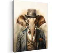 MuchoWow© Impression sur Toile Peinture 30x40 cm Tableau Mural Decoration Salon Reproductions de Tableaux Murale Moderne Vintage - Eléphant - Chapeau - Costume - Clair - Animaux