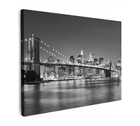 MuchoWow© Impression sur Toile Peinture 40x30 cm Tableau Mural Decoration Salon Reproductions de Tableaux Murale Moderne New York - Pont - Brooklyn - Noir et blanc - Architecture