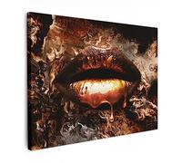 MuchoWow© Impression sur Toile Peinture 40x30 cm Tableau Mural Decoration Salon Reproductions de Tableaux Murale Moderne Or - Lèvres - Art