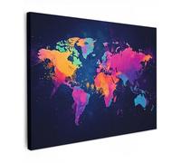 MuchoWow© Impression sur Toile Peinture 40x30 cm Tableau Mural Decoration Salon Reproductions de Tableaux Murale Moderne Carte du Monde - Coloré - Graffiti