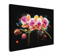 MuchoWow© Impression sur Toile Peinture 40x30 cm Tableau Mural Decoration Salon Reproductions de Tableaux Murale Moderne Orchidée - Graffiti - Coloré - Fleurs - Abstrait