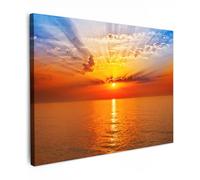 MuchoWow© Impression sur Toile Peinture 40x30 cm Tableau Mural Decoration Salon Reproductions de Tableaux Murale Moderne Coucher de soleil - Mer - Ciel - Orange - Horizon - Eau