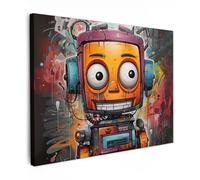 MuchoWow© Impression sur Toile Peinture 40x30 cm Tableau Mural Decoration Salon Reproductions de Tableaux Murale Moderne Robot - Graffiti - Orange - Couleurs