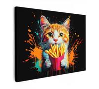 MuchoWow© Impression sur Toile Peinture 40x30 cm Tableau Mural Decoration Salon Reproductions de Tableaux Murale Moderne Chat - Nourriture - Frites - Graffiti - Abstrait