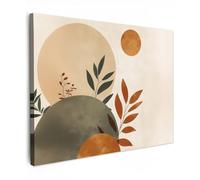MuchoWow© Impression sur Toile Peinture 40x30 cm Tableau Mural Decoration Salon Reproductions de Tableaux Murale Moderne Formes - Rond - Feuilles - Beige