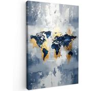 MuchoWow© Impression sur Toile Peinture 40x60 cm Tableau Mural Decoration Salon Reproductions de Tableaux Murale Moderne Carte du Monde - Bleu - Abstrait