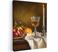 MuchoWow© Impression sur Toile Peinture 50x70 cm Tableau Mural Decoration Salon Reproductions de Tableaux Murale Moderne Fruits - Nature morte - Vin - Bougie