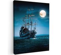 MuchoWow© Impression sur Toile Peinture 50x70 cm Tableau Mural Decoration Salon Reproductions de Tableaux Murale Moderne Pirates - Bateau - Mer - Nuit - Lune