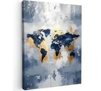 MuchoWow© Impression sur Toile Peinture 50x70 cm Tableau Mural Decoration Salon Reproductions de Tableaux Murale Moderne Carte du Monde - Bleu - Abstrait