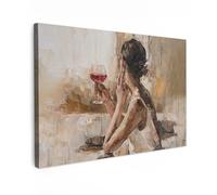 MuchoWow© Impression sur Toile Peinture 60x40 cm Tableau Mural Decoration Salon Reproductions de Tableaux Murale Moderne Couleur à l'huile - Femme - Vin
